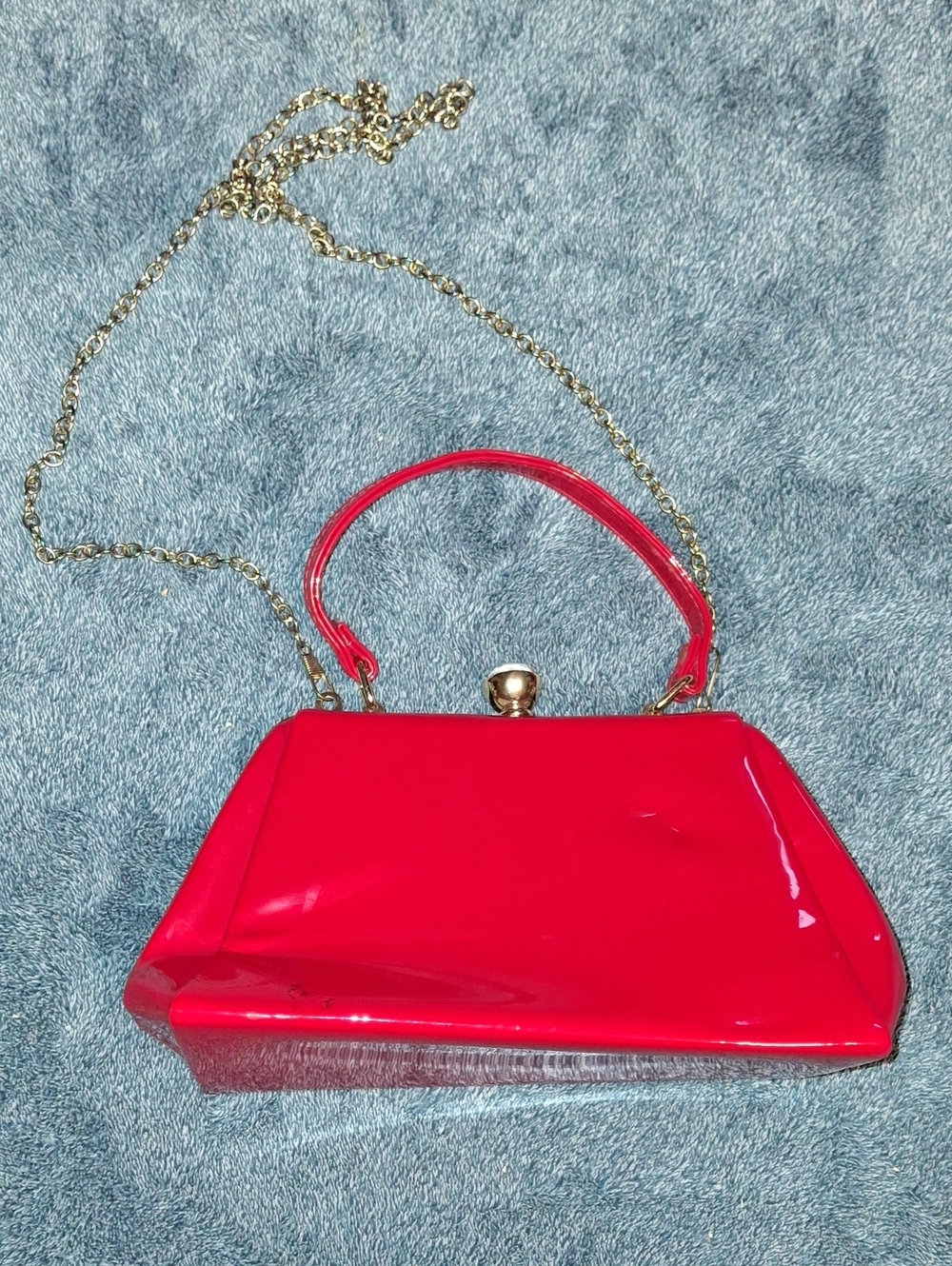 Vintage-Style Glossy Red Patent Faux LeatheRed Patent Frame-Top Women’s Handbag - Picture 2 of 6